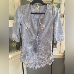 Spell Baby Blue Emroidered Romper, Small
